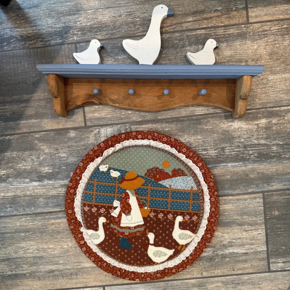 Cottagecore Country Goose Grandma Granny Wall Shelf Quilted Wall Hanging Wood